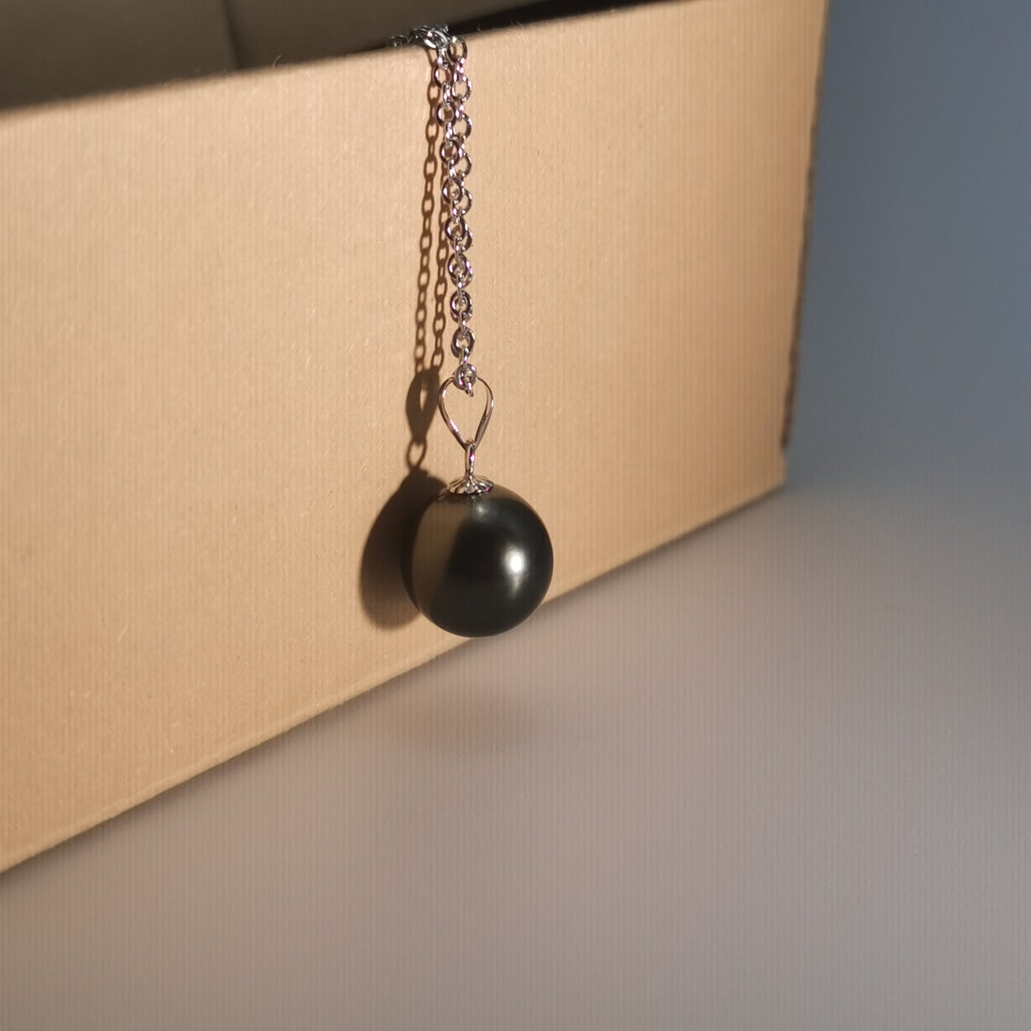 Simple Design Natural Real Tahitian Black Saltwater Pearl Pendant S925 Silver Necklace