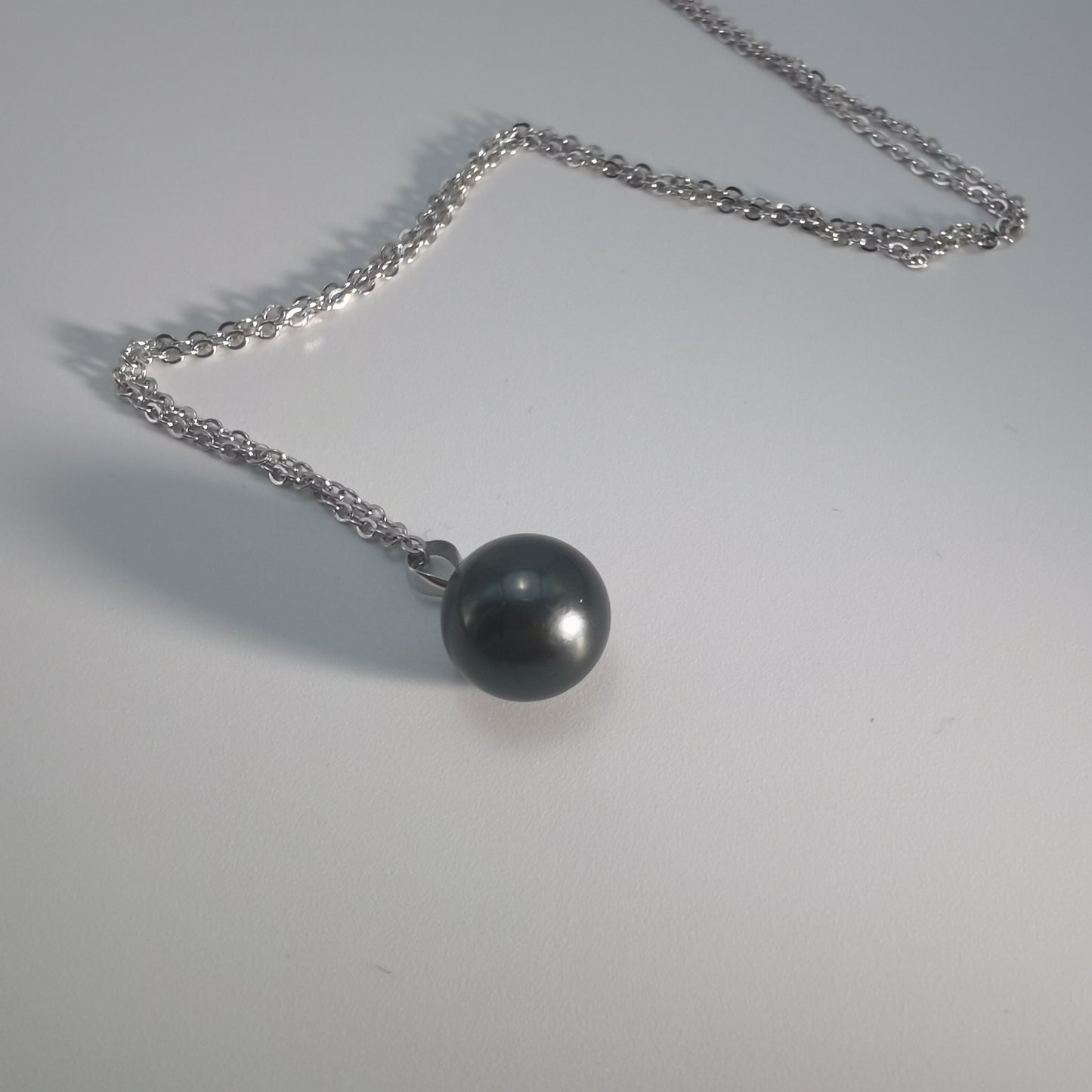 Simple Design Natural Real Tahitian Black Saltwater Pearl Pendant S925 Silver Necklace