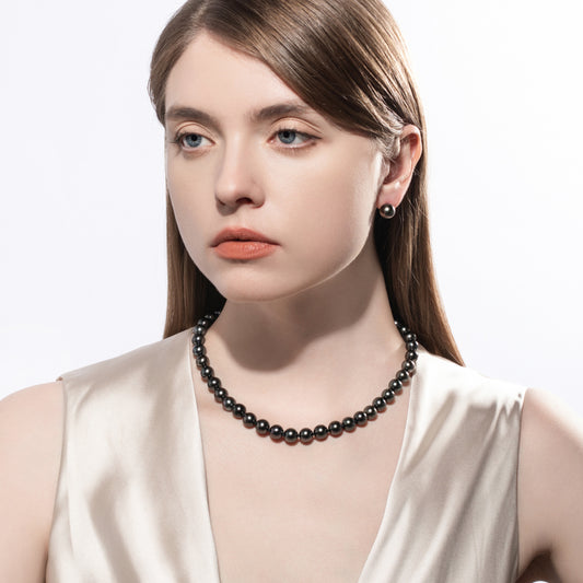 Simple Design Natural Real Tahitian Black Saltwater Pearl Earring 18K Platinum