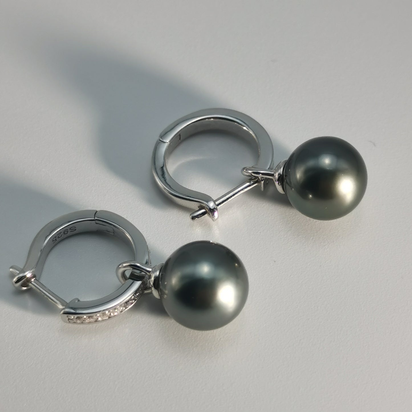 Tahitian Saltwater Real Black Pearl Ear Stud Two-way Usage S925 Silver Moissanite Earrings