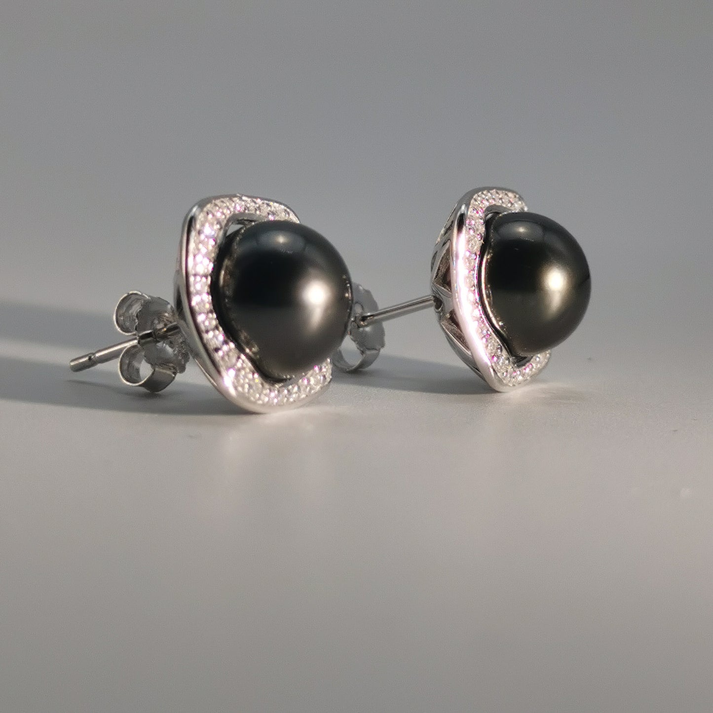 Tahitian Saltwater Real Black Pearl Ear Stud Stars and Moon S925 Silver Moissanite Earrings