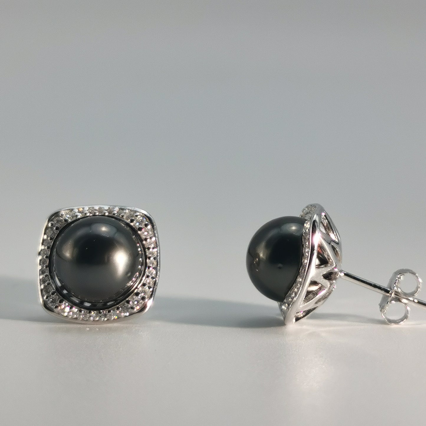 Tahitian Saltwater Real Black Pearl Ear Stud Stars and Moon S925 Silver Moissanite Earrings