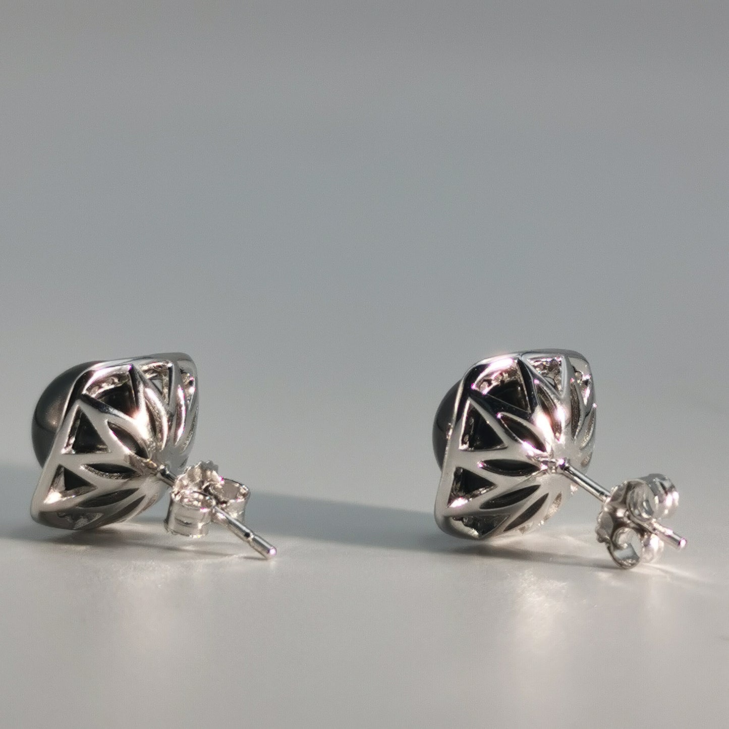 Tahitian Saltwater Real Black Pearl Ear Stud Stars and Moon S925 Silver Moissanite Earrings