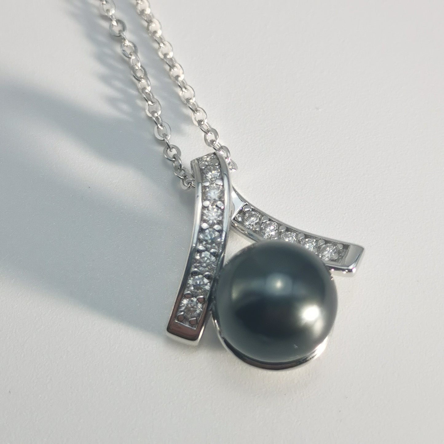 Real Tahitian Black Saltwater Pearl Pendant S925 Silver Moissanite Necklace
