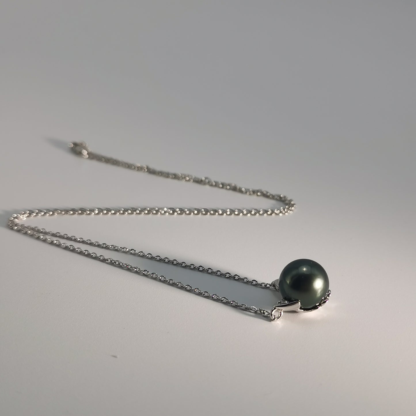 Tahitian Saltwater Real Black Pearl Cat Shape Pendant S925 Silver Moissanite Necklace