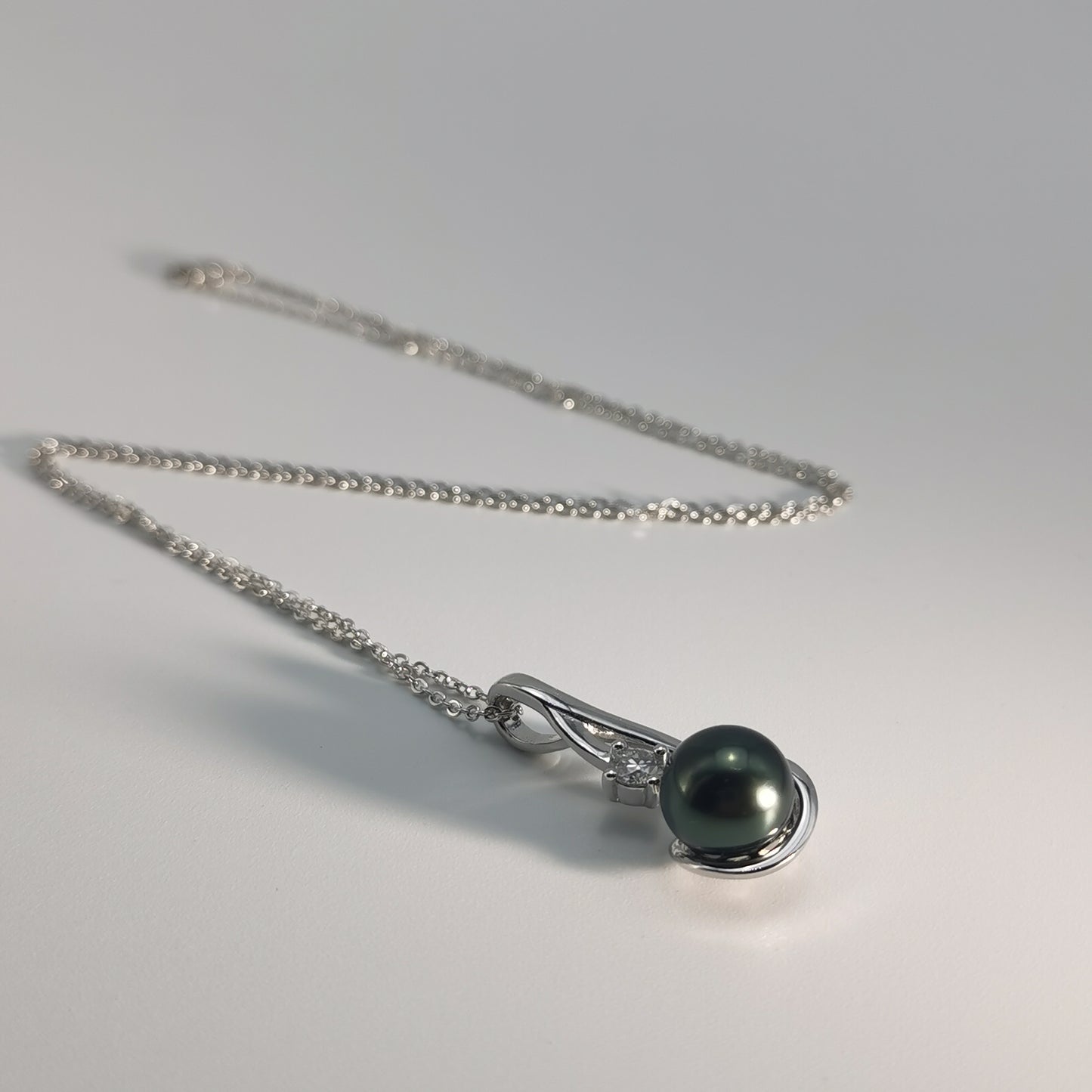 Real Black Saltwater Tahitian Pearl Pendant S925 Silver Moissanite Necklace