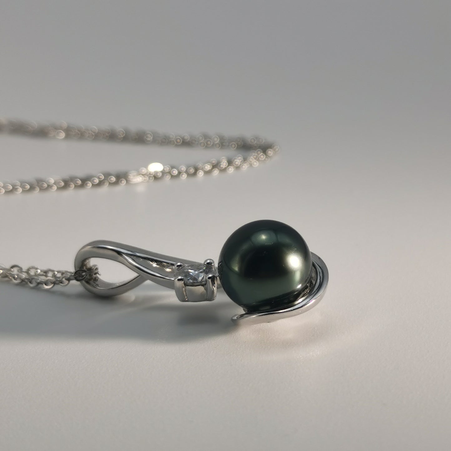 Real Black Saltwater Tahitian Pearl Pendant S925 Silver Moissanite Necklace