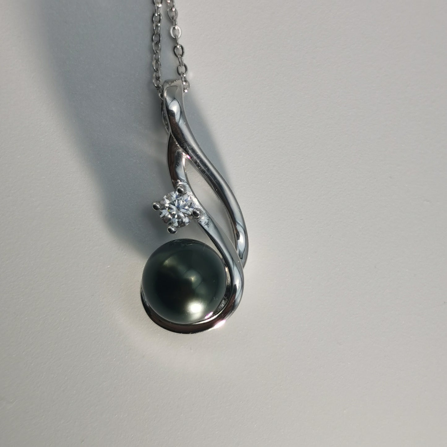 Real Black Saltwater Tahitian Pearl Pendant S925 Silver Moissanite Necklace