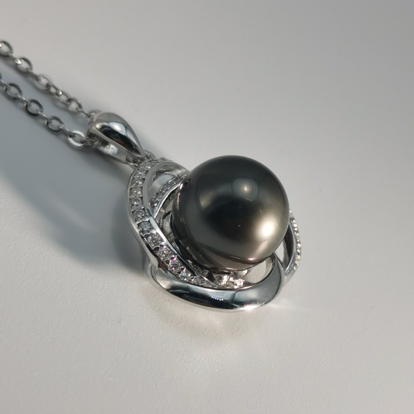 Natural Black Saltwater Pearl Tahitian Cultured Pendant S925 Silver Moissanite Necklace