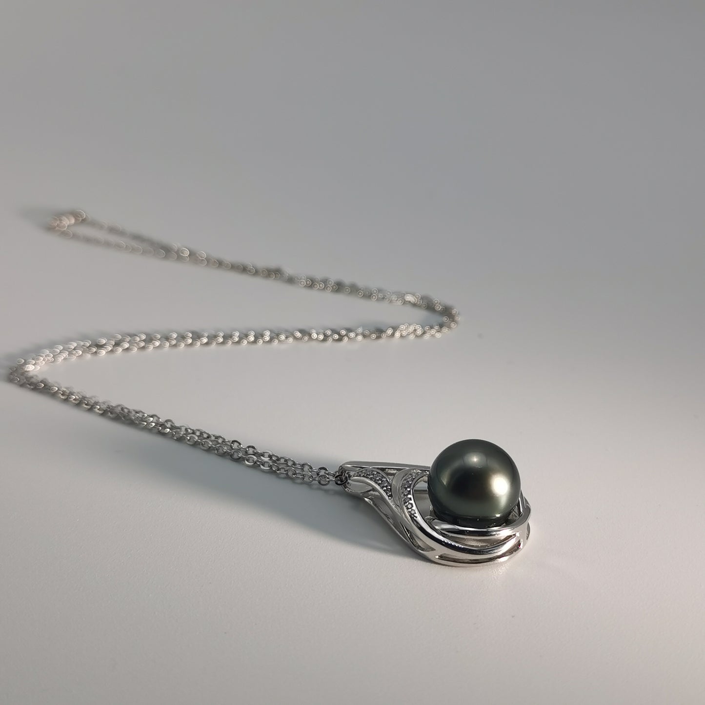 Tahitian Real Black Saltwater Pearl Moissanite Pendant S925 Silver Necklace