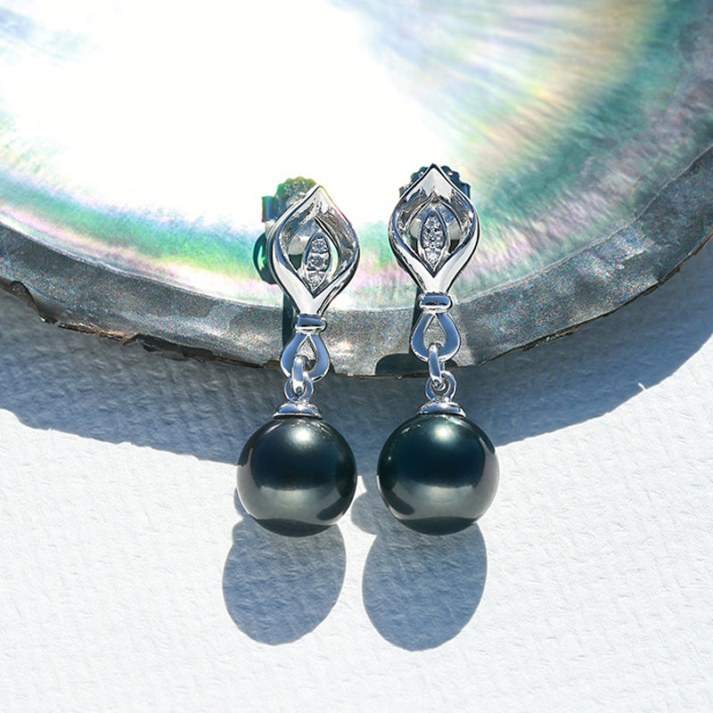 Tahitian Saltwater Real Black Pearl Ear Stud Nail S925 Silver Moissanite Earrings