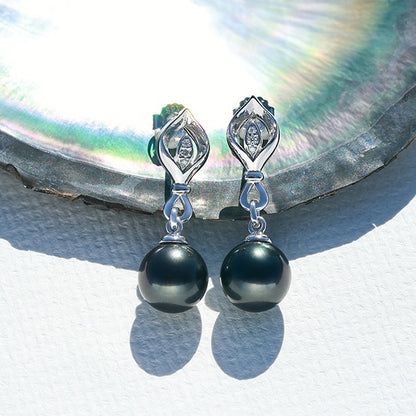 Tahitian Saltwater Real Black Pearl Ear Stud Nail S925 Silver Moissanite Earrings