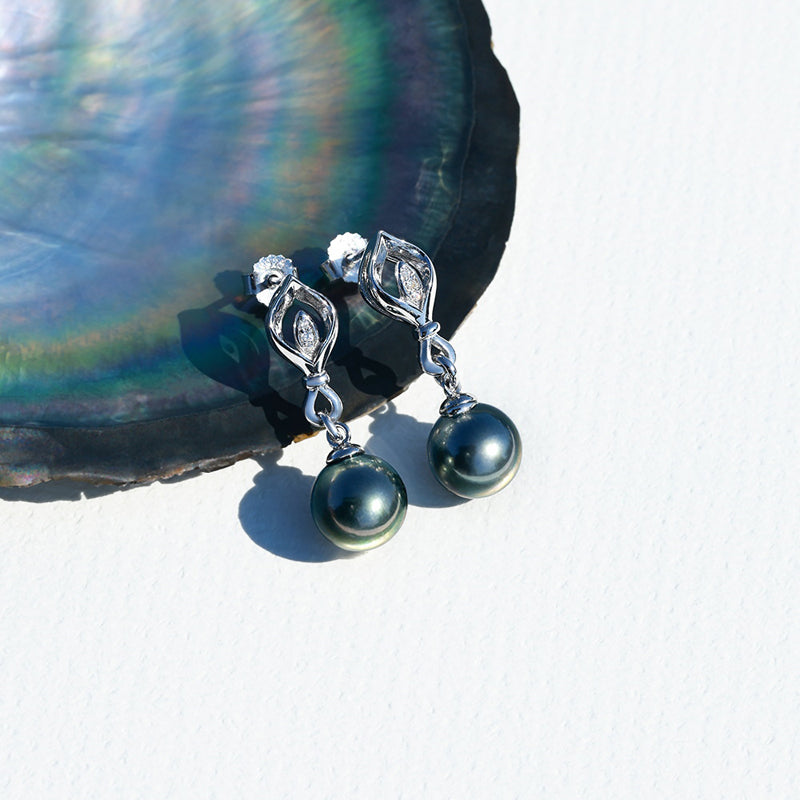 Tahitian Saltwater Real Black Pearl Ear Stud Nail S925 Silver Moissanite Earrings