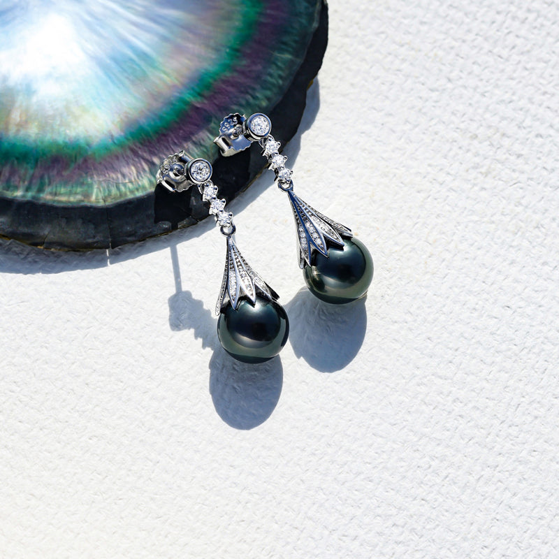 Tahitian Saltwater Real Black Pearl Ear Stud Nail Flower Shape S925 Silver 18K Gold Moissanite Earrings