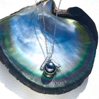 Real Tahitian Black Saltwater Pearl Pendant S925 Silver Moissanite Necklace