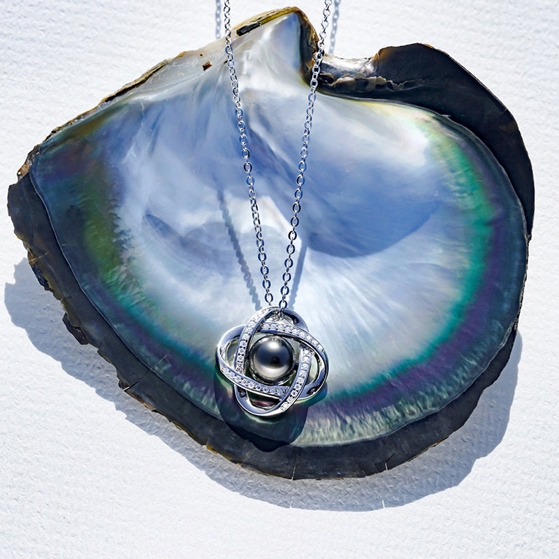 Tahitian Real Black Saltwater Pearl Infinite Pendant S925 Silver Moissanite Necklace