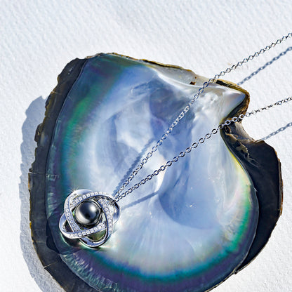 Tahitian Real Black Saltwater Pearl Infinite Pendant S925 Silver Moissanite Necklace