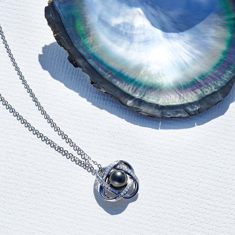 Tahitian Real Black Saltwater Pearl Infinite Pendant S925 Silver Moissanite Necklace