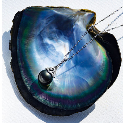 Tahitian Black Saltwater Raindrop Pearl Pendant S925 Silver Moissanite Necklace