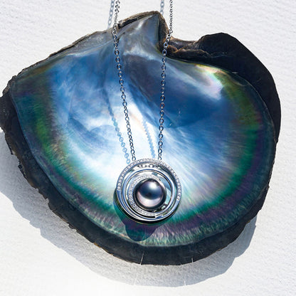 Natural Real Tahitian Black Saltwater Pearl Pendant S925 Silver Moissanite Necklace