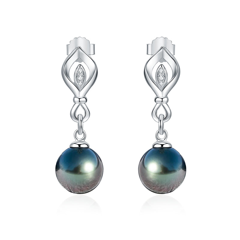 Tahitian Saltwater Real Black Pearl Ear Stud Nail S925 Silver Moissanite Earrings