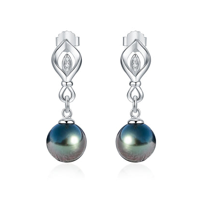 Tahitian Saltwater Real Black Pearl Ear Stud Nail S925 Silver Moissanite Earrings