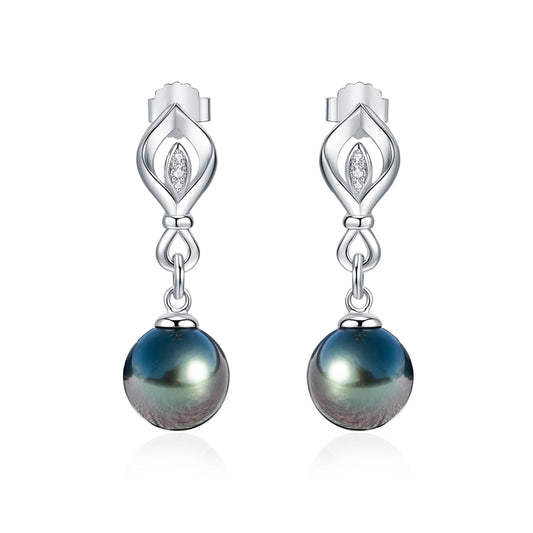 Tahitian Saltwater Real Black Pearl Ear Stud Nail S925 Silver Moissanite Earrings