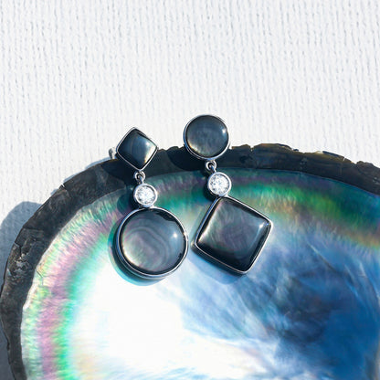Tahitian Black-lipped Pearl Oyster Shell AB Style S925 Silver 18K Gold Moissanite Earrings