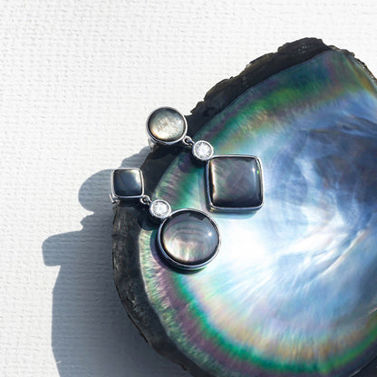 Tahitian Black-lipped Pearl Oyster Shell AB Style S925 Silver 18K Gold Moissanite Earrings