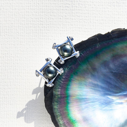 Tahitian Saltwater Real Black Pearl Ear Stud Nail S925 Silver Moissanite Earrings