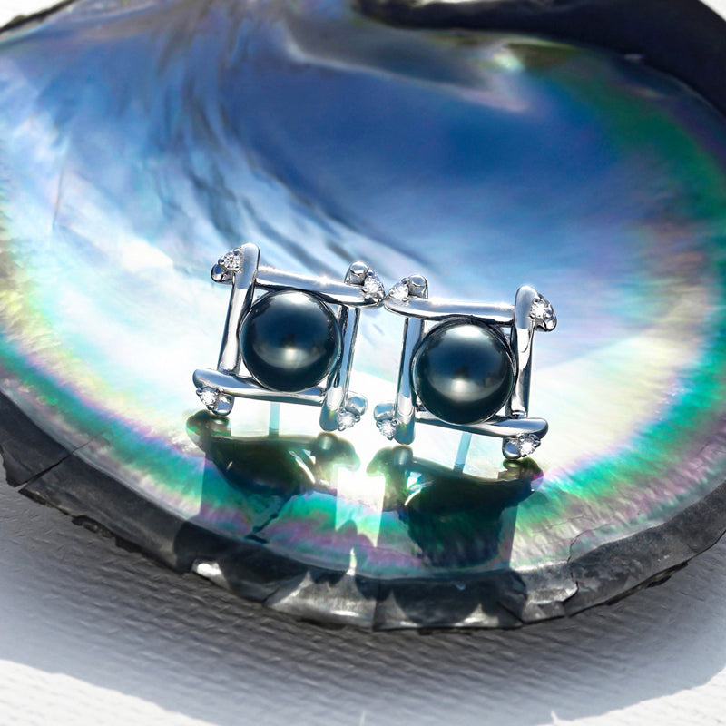 Tahitian Saltwater Real Black Pearl Ear Stud Nail S925 Silver Moissanite Earrings