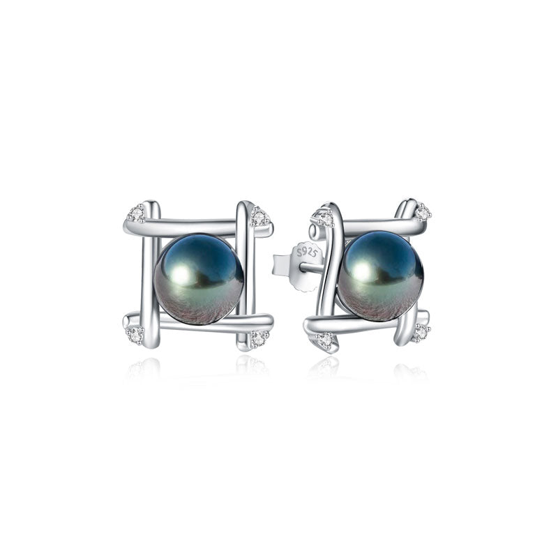 Tahitian Saltwater Real Black Pearl Ear Stud Nail S925 Silver Moissanite Earrings