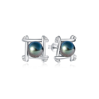 Tahitian Saltwater Real Black Pearl Ear Stud Nail S925 Silver Moissanite Earrings