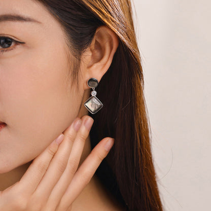 Tahitian Black-lipped Pearl Oyster Shell AB Style S925 Silver 18K Gold Moissanite Earrings