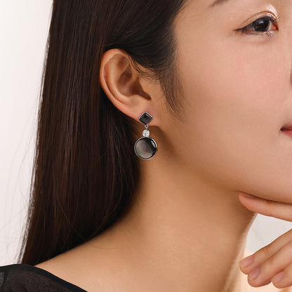 Tahitian Black-lipped Pearl Oyster Shell AB Style S925 Silver 18K Gold Moissanite Earrings