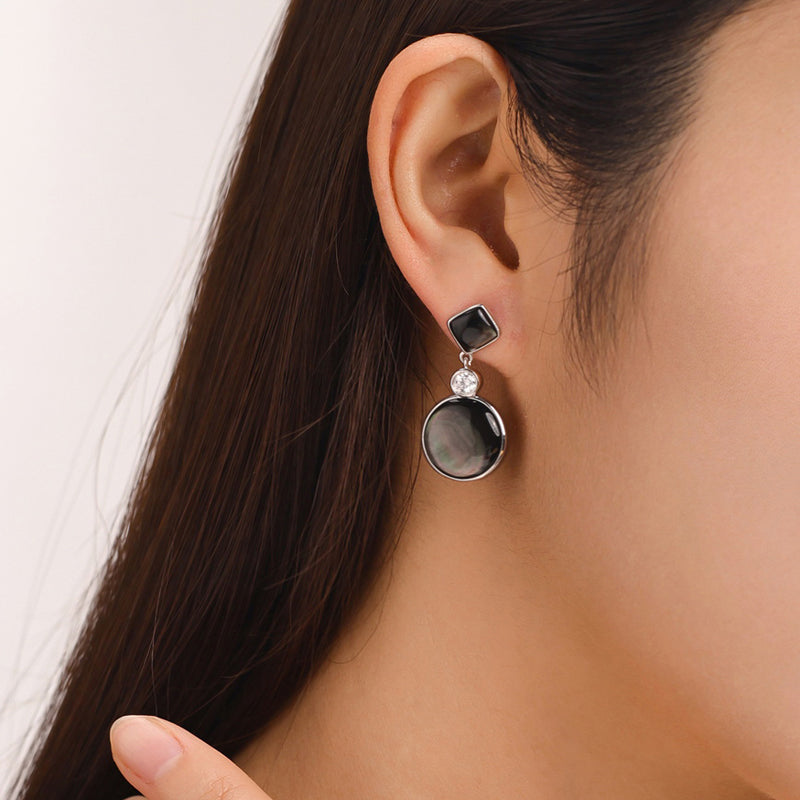 Tahitian Black-lipped Pearl Oyster Shell AB Style S925 Silver 18K Gold Moissanite Earrings