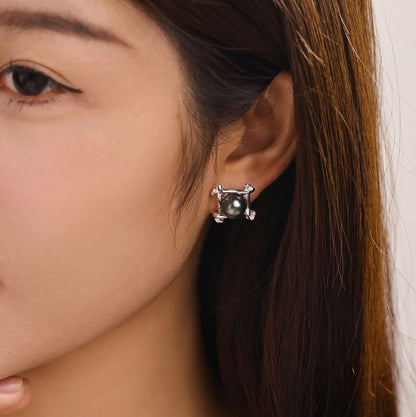 Tahitian Saltwater Real Black Pearl Ear Stud Nail S925 Silver Moissanite Earrings