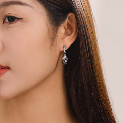 Tahitian Saltwater Real Black Pearl Ear Stud Nail Flower Shape S925 Silver 18K Gold Moissanite Earrings