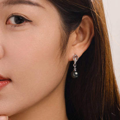 Tahitian Saltwater Real Black Pearl Ear Stud Nail S925 Silver Moissanite Earrings