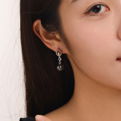 Tahitian Saltwater Real Black Pearl Ear Stud Nail S925 Silver Moissanite Earrings