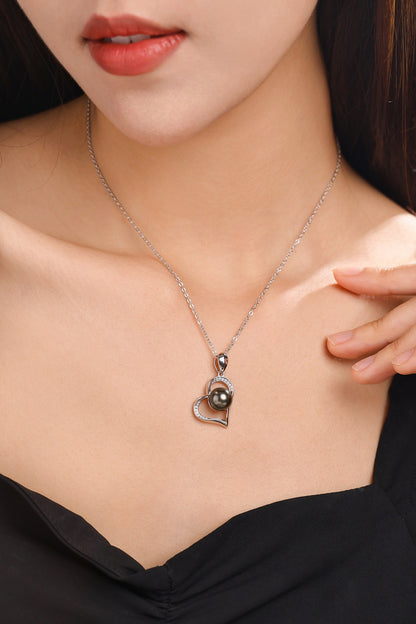 Tahitian Real Black Saltwater Pearl Heart Shape Pendant S925 Silver Moissanite Necklace