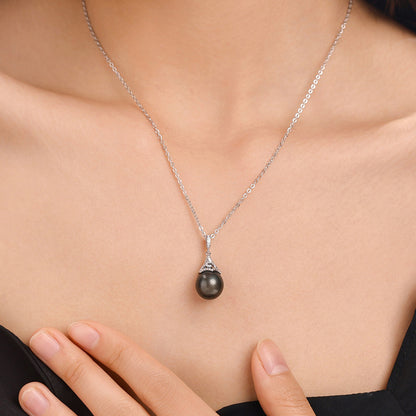 Tahitian Black Saltwater Raindrop Pearl Pendant S925 Silver Moissanite Necklace