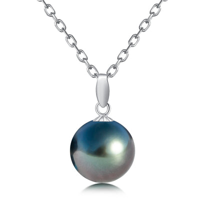 Simple Design Natural Real Tahitian Black Saltwater Pearl Pendant S925 Silver Necklace