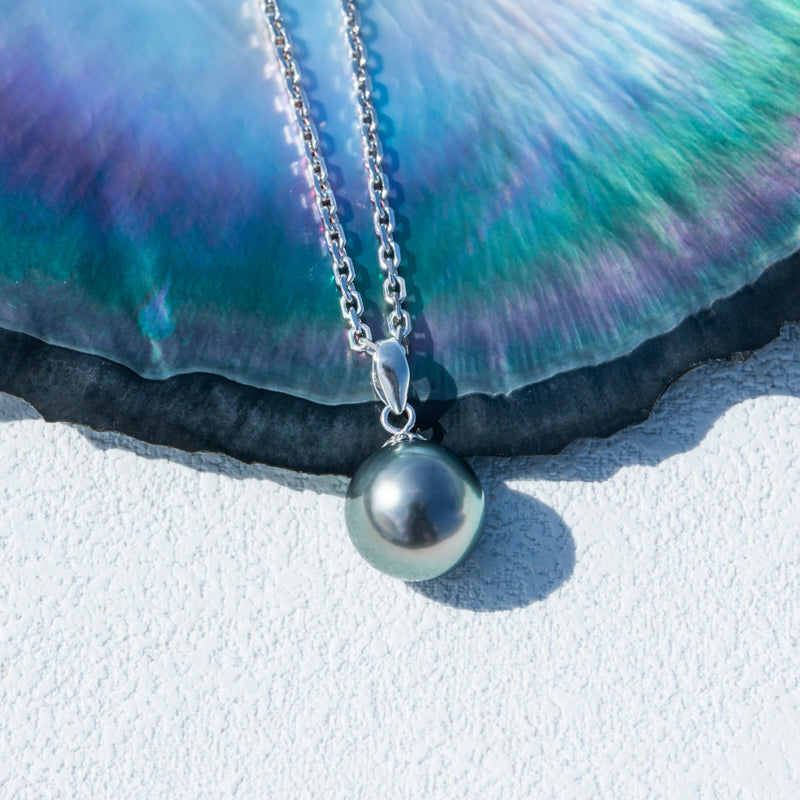 Simple Design Natural Real Tahitian Black Saltwater Pearl Pendant S925 Silver Necklace