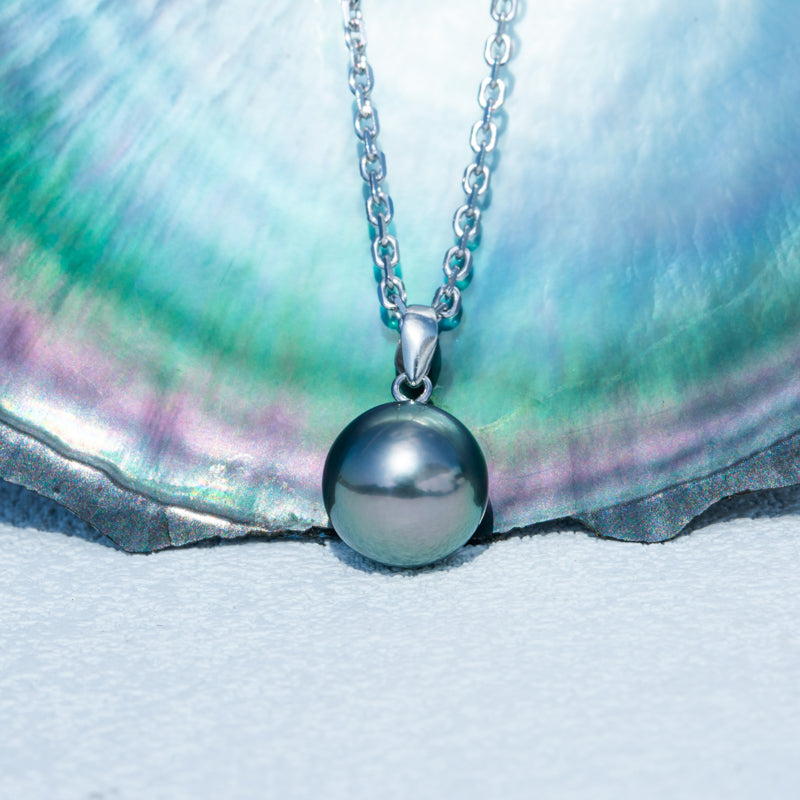 Simple Design Natural Real Tahitian Black Saltwater Pearl Pendant S925 Silver Necklace