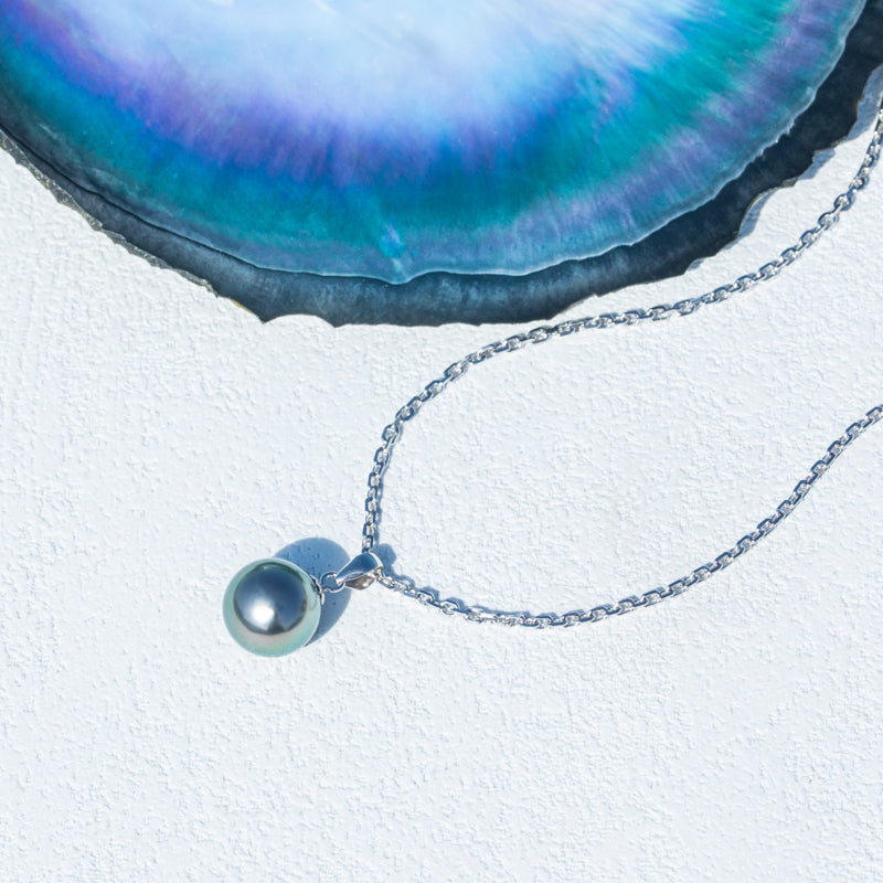 Simple Design Natural Real Tahitian Black Saltwater Pearl Pendant S925 Silver Necklace