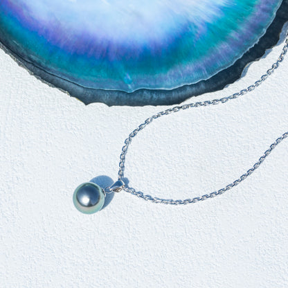 Simple Design Natural Real Tahitian Black Saltwater Pearl Pendant S925 Silver Necklace