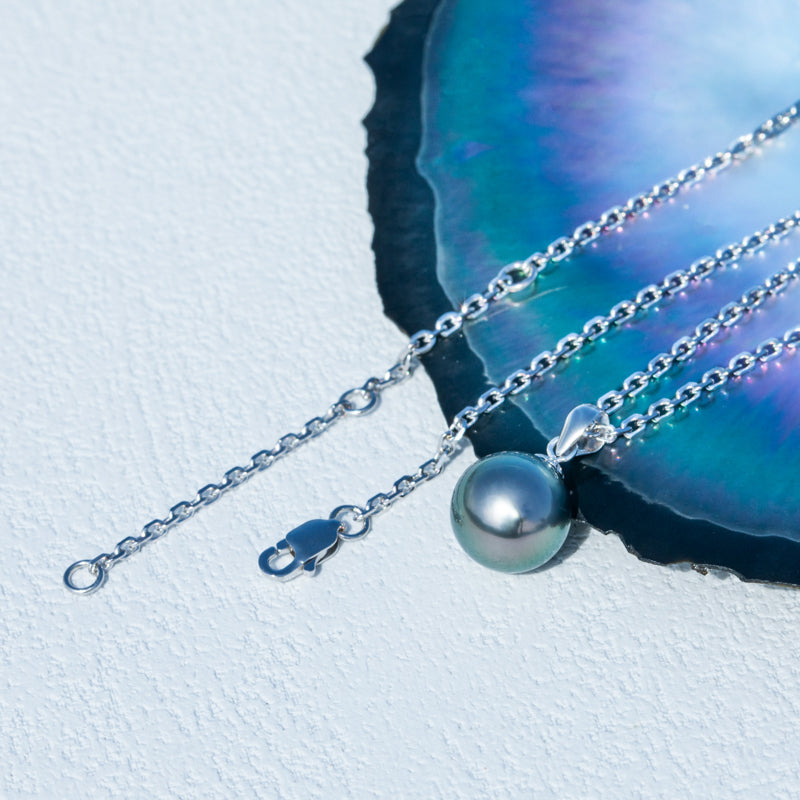 Simple Design Natural Real Tahitian Black Saltwater Pearl Pendant S925 Silver Necklace