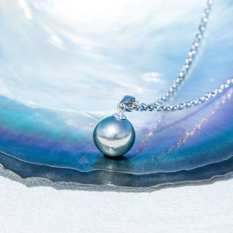 Simple Design Natural Real Tahitian Black Saltwater Pearl Pendant S925 Silver Necklace