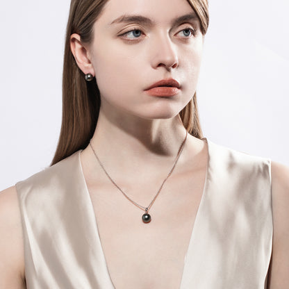 Simple Design Natural Real Tahitian Black Saltwater Pearl Pendant S925 Silver Necklace